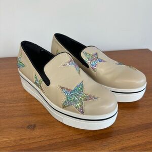 Stella McCartney Beige Binx Colorful Star Platform Slip on Loafers Size 41 /US11